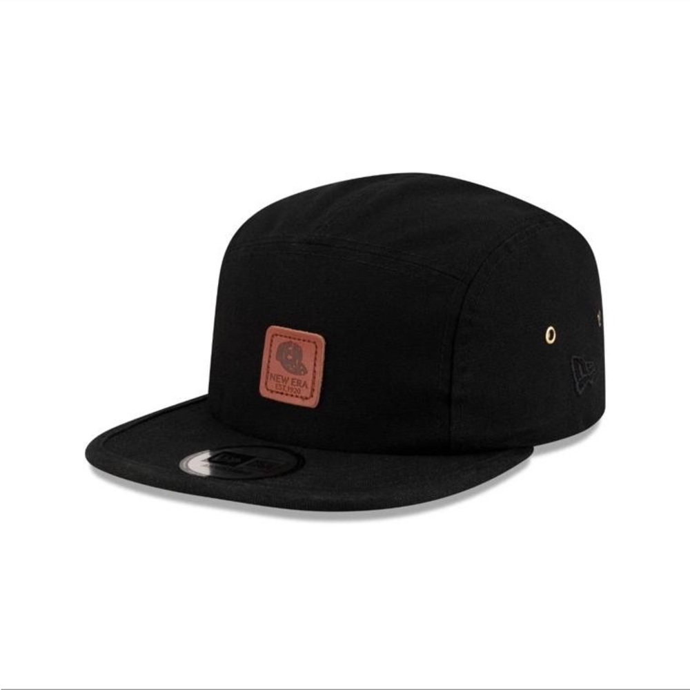 New Era Black Hat with Leather Brown Patch